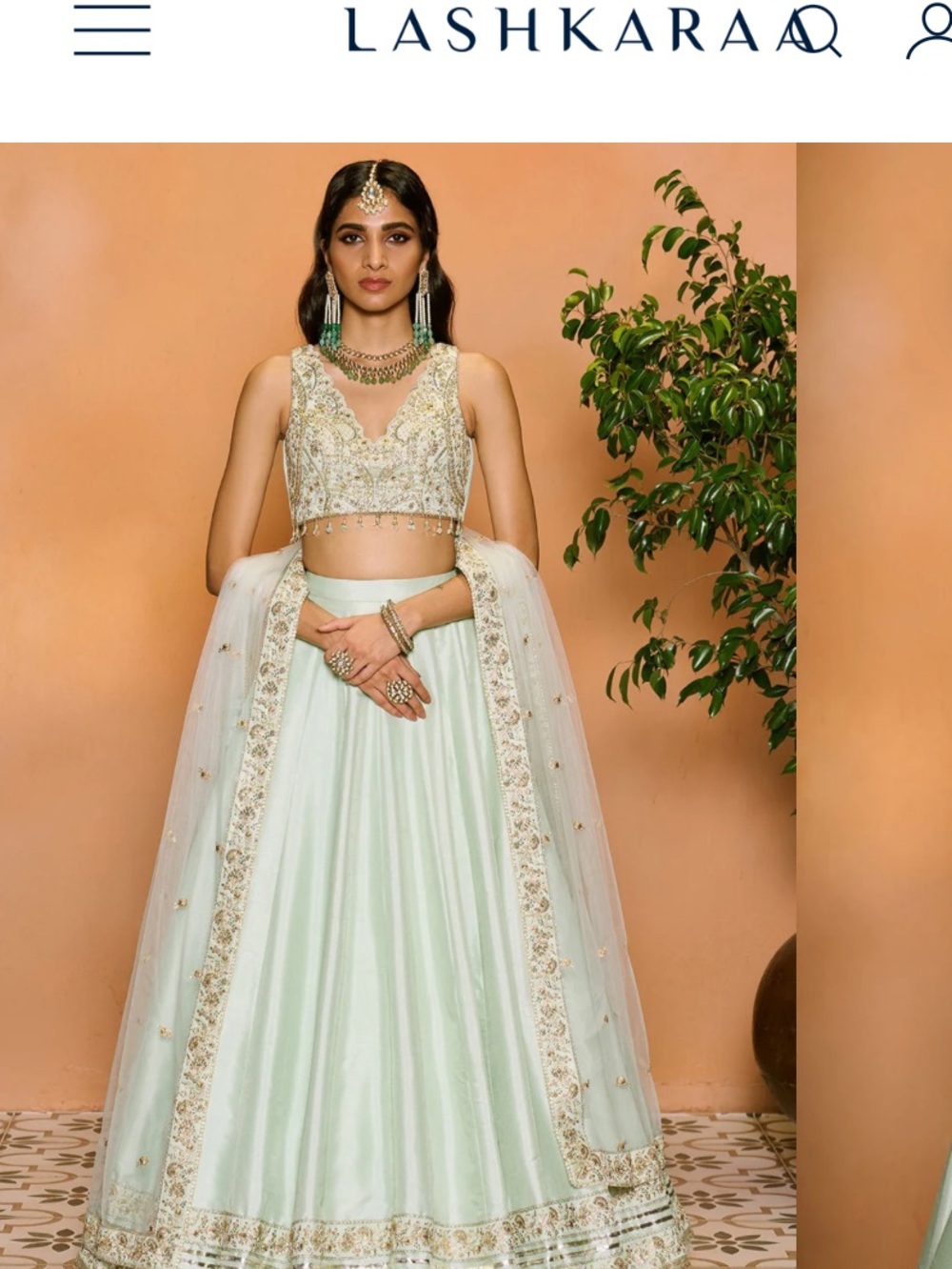 Lashkaraa Mint Green Embroidered Silk Lehenga